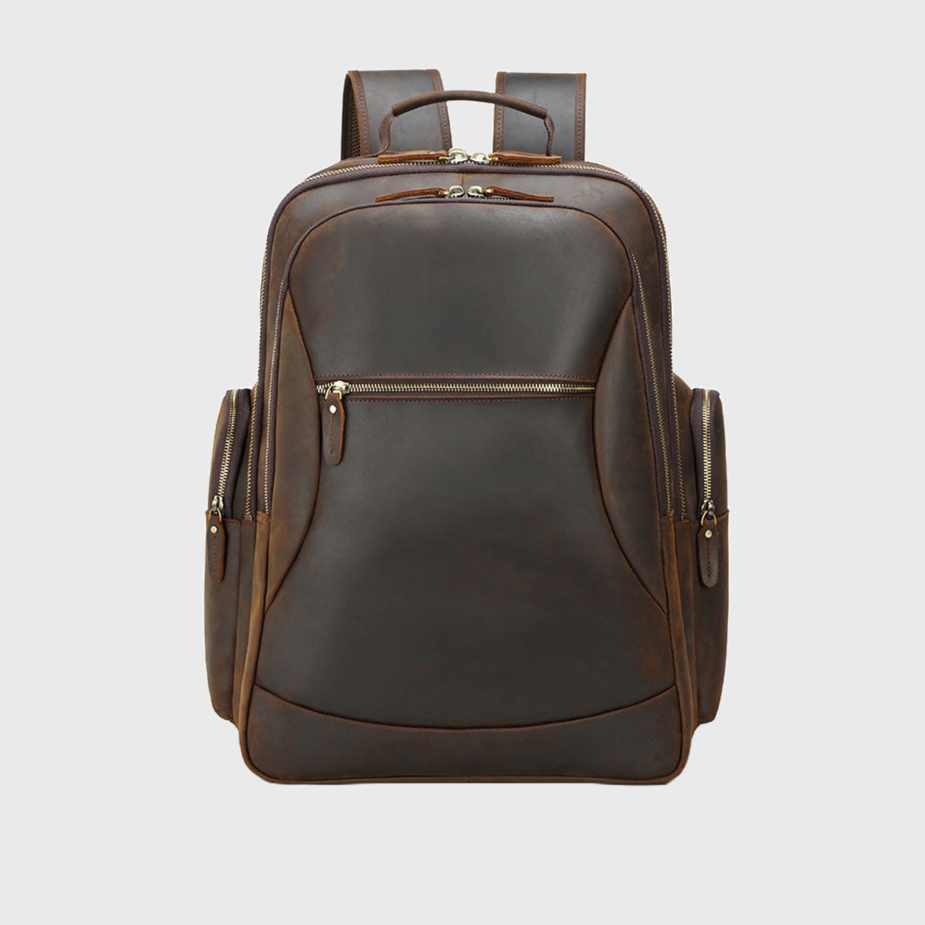 Large genuine leather travel backpack for men