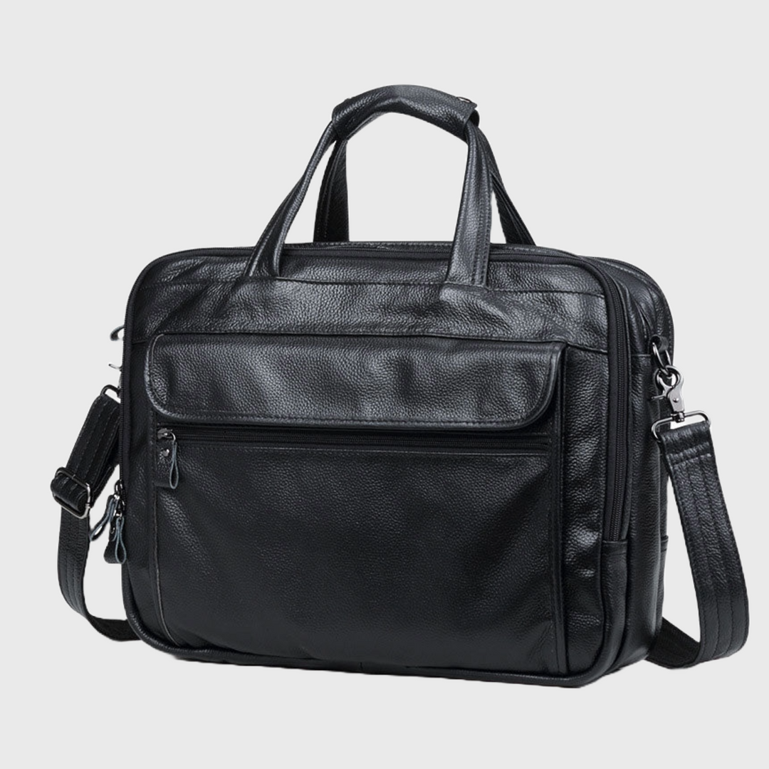Men's black pebbled leather briefcase