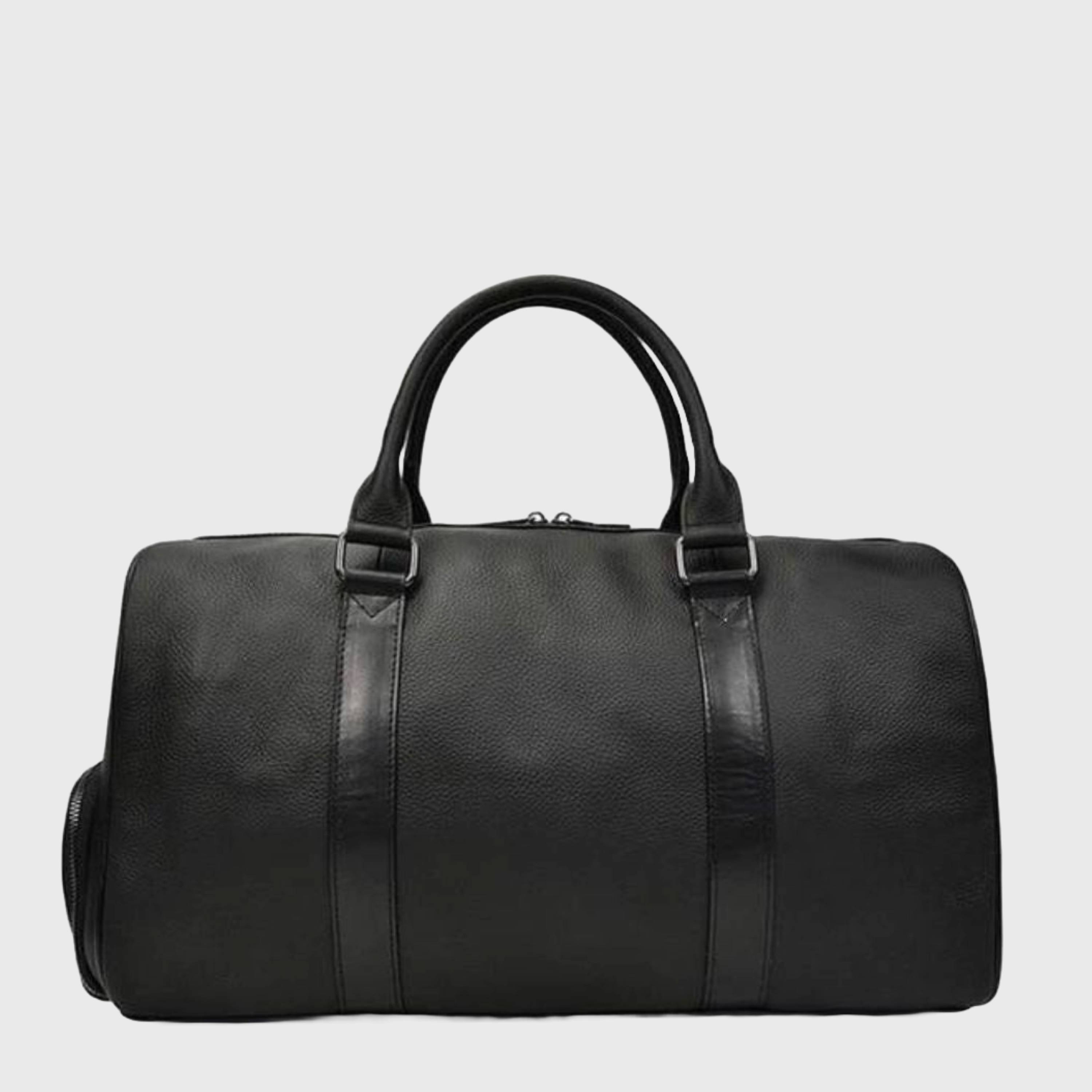High-quality black leather duffle travel bag