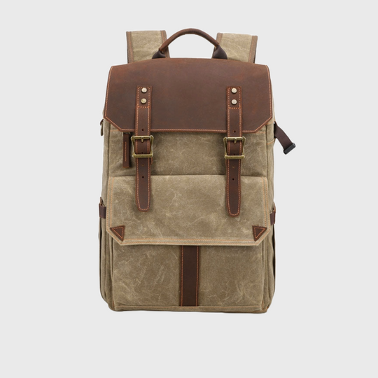 Handcrafted waxed canvas camera backpack