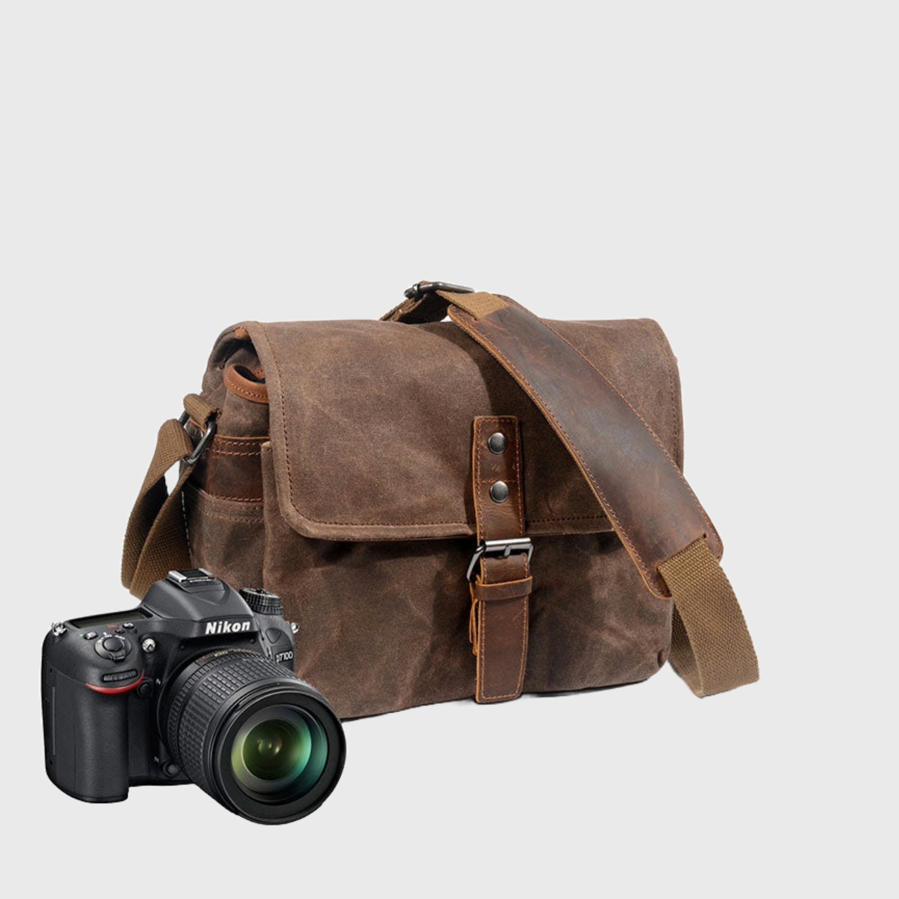 Waxed canvas DSLR camera messenger bag