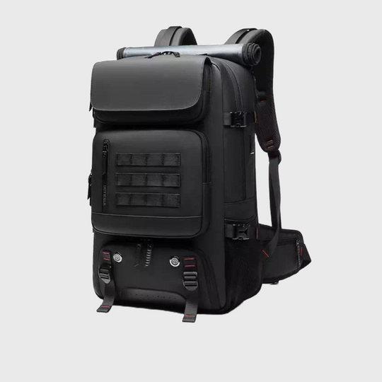 Black expandable backpack with charging port