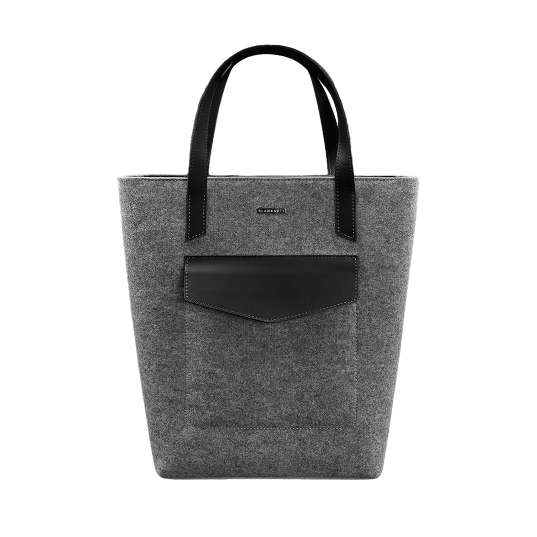 Women's Felt Shopper Bag with Black Leather Inserts - Leather Purse Backpack