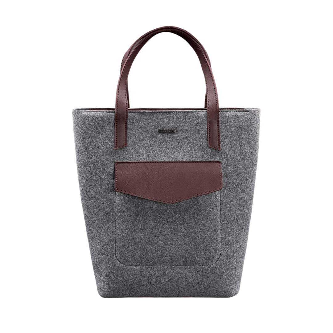 Unique Women's Felt Shopper Bag with Leather Inserts - Leather Purse Backpack