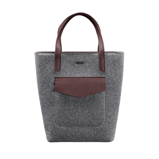 Unique Women's Felt Shopper Bag with Leather Inserts - Leather Purse Backpack