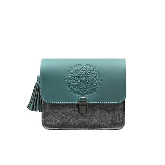 Stylish Women's Felt Boho Bag with Leather Inserts - Leather Purse Backpack