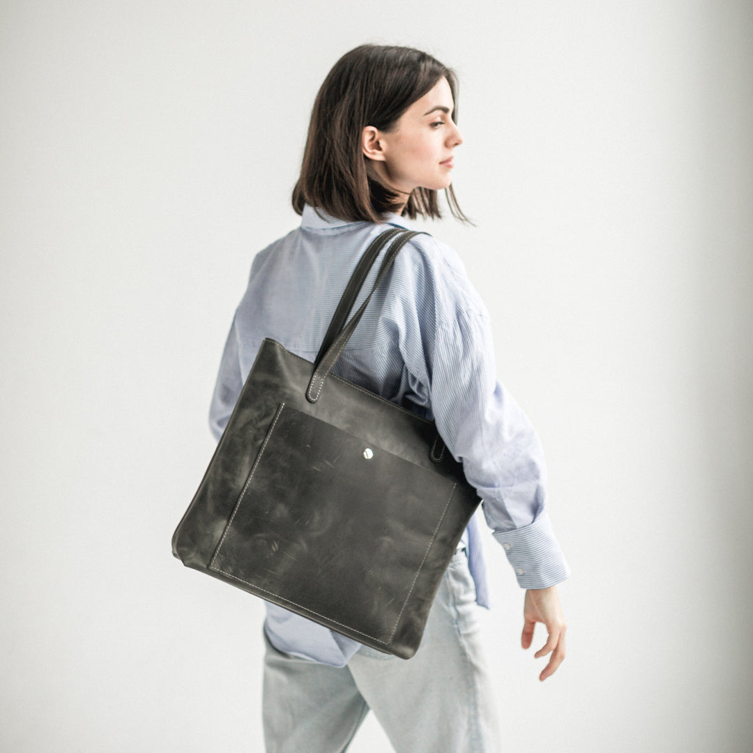 Grey leather tote bag - Leather Purse Backpack