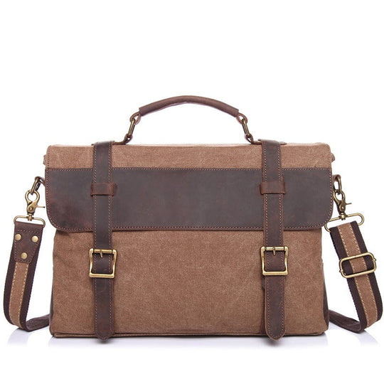 Elegant and functional vintage design waxed canvas briefcase