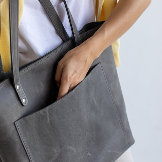 Grey leather tote bag - Leather Purse Backpack