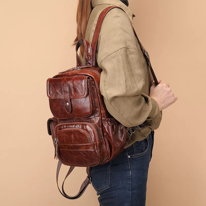 Timeless women's leather backpack with artisanal details