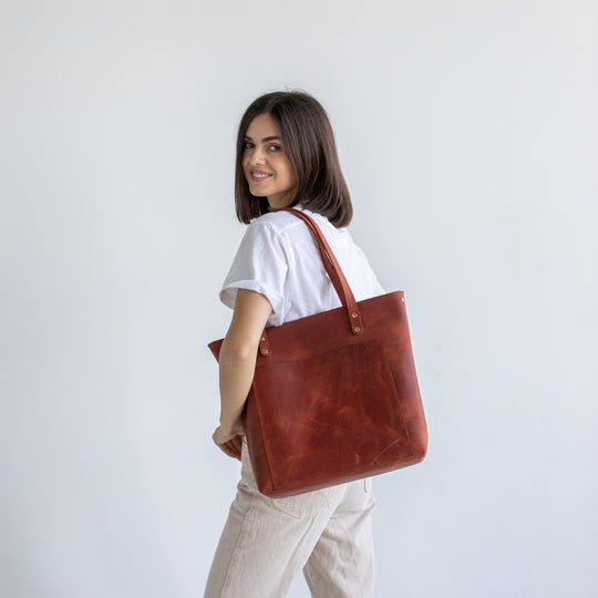 Cognac leather tote bag - Leather Purse Backpack