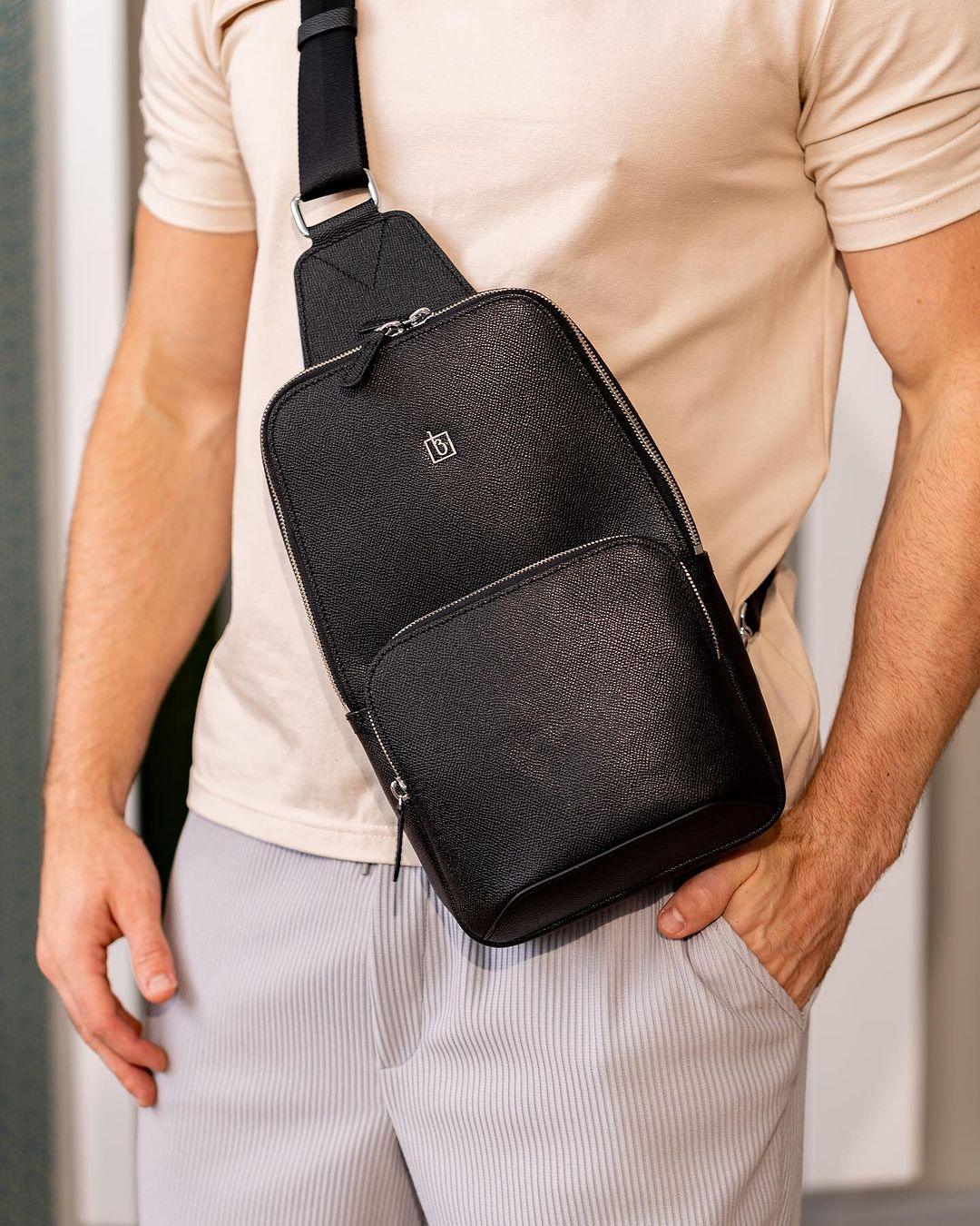 Trendy Leather Sling Bag for Men - Stylish One-Shoulder Chest Backpack - Leather Purse Backpack