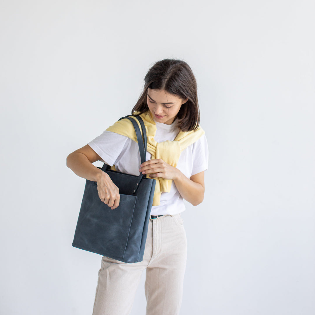 Jeans leather tote bag - Leather Purse Backpack