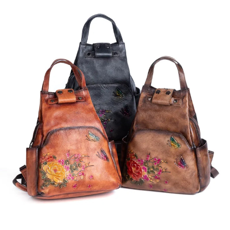 Floral pattern leather backpack with a luxurious design and ample space