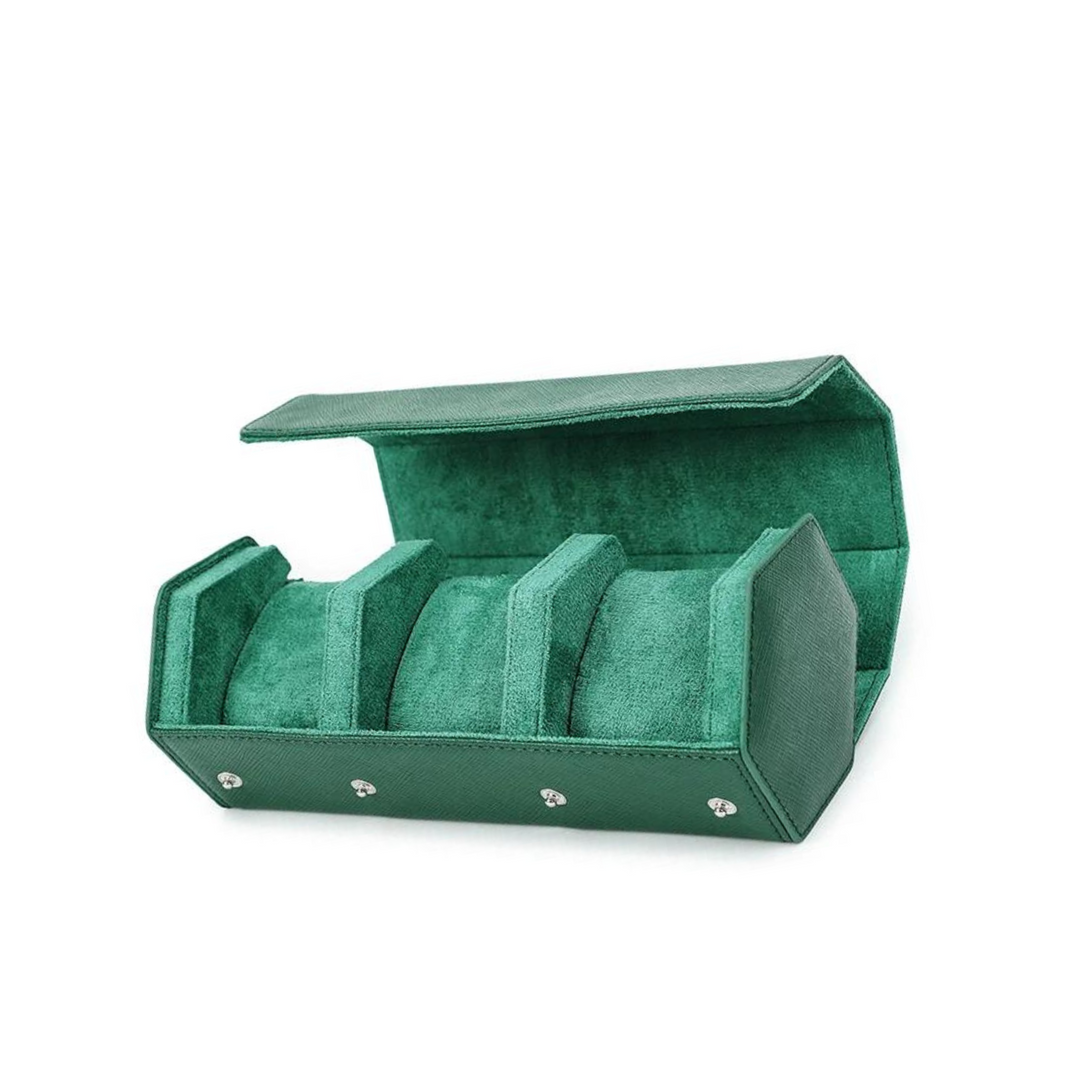 Green Hexagonal Case for 3 Watches - Leather Purse Backpack