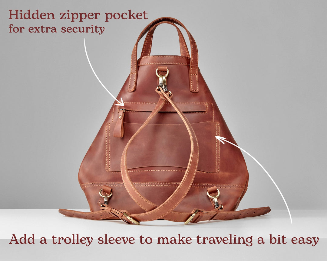 Leather Tote Backpack, Laptop Purse, Gift for Her