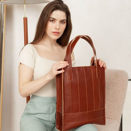 leather shopper bag with handles