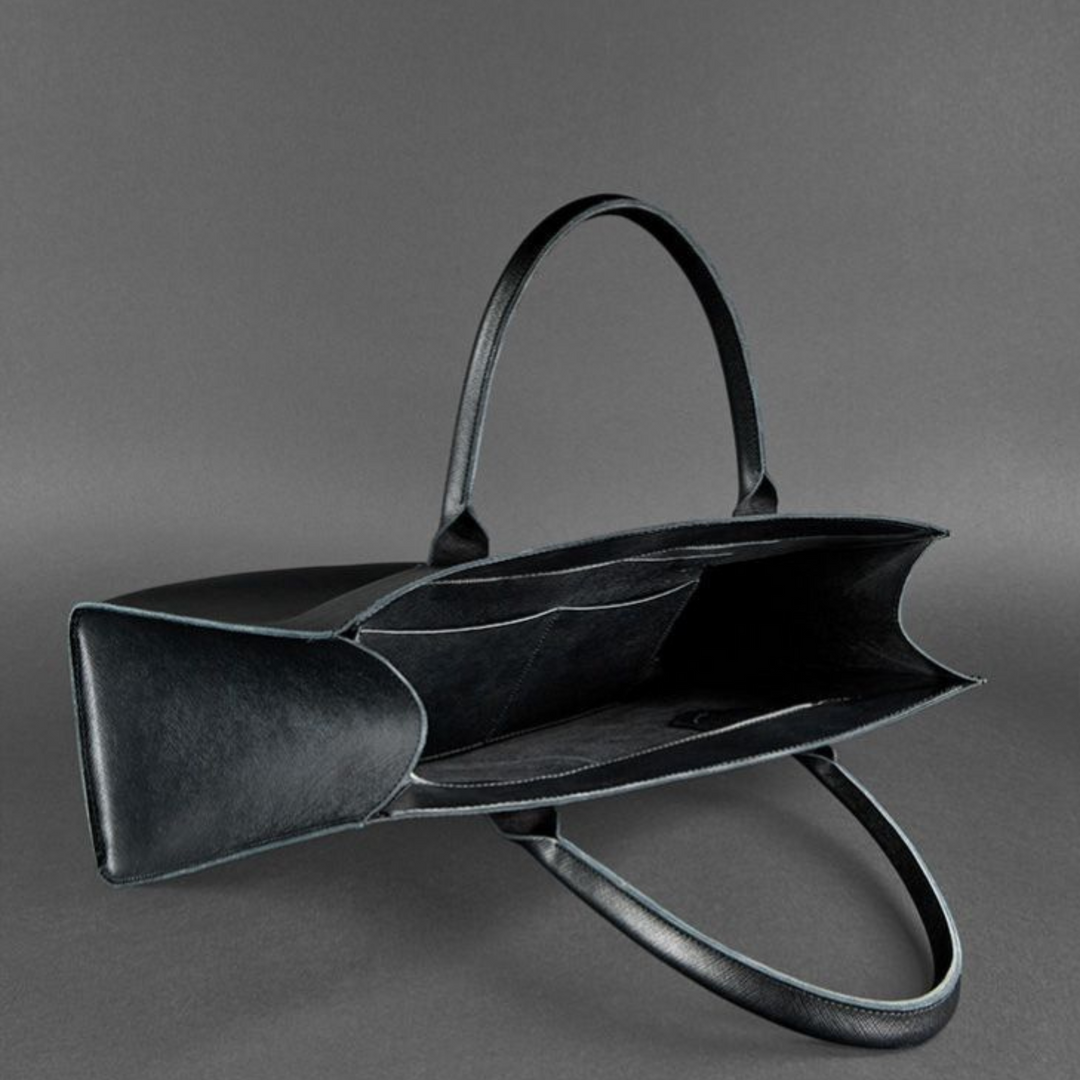 black soft leather tote bag