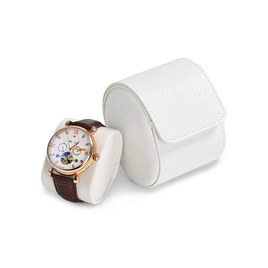 Classic Design White Leather Watch Case - 1 Slot - Leather Purse Backpack