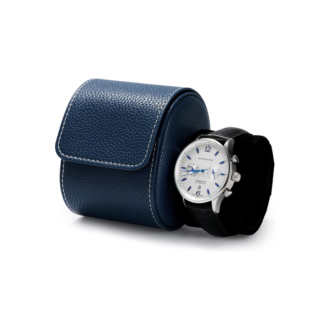 Designer Blue Leather Watch Case - 1 Slot - Leather Purse Backpack