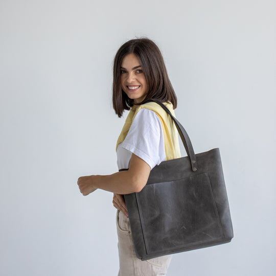 Grey leather tote bag - Leather Purse Backpack