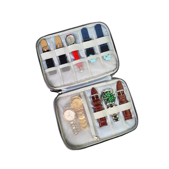 Watch and Bracelet Storage Bag - 8 Slot Organizer with Zippered Pocket - Leather Purse Backpack