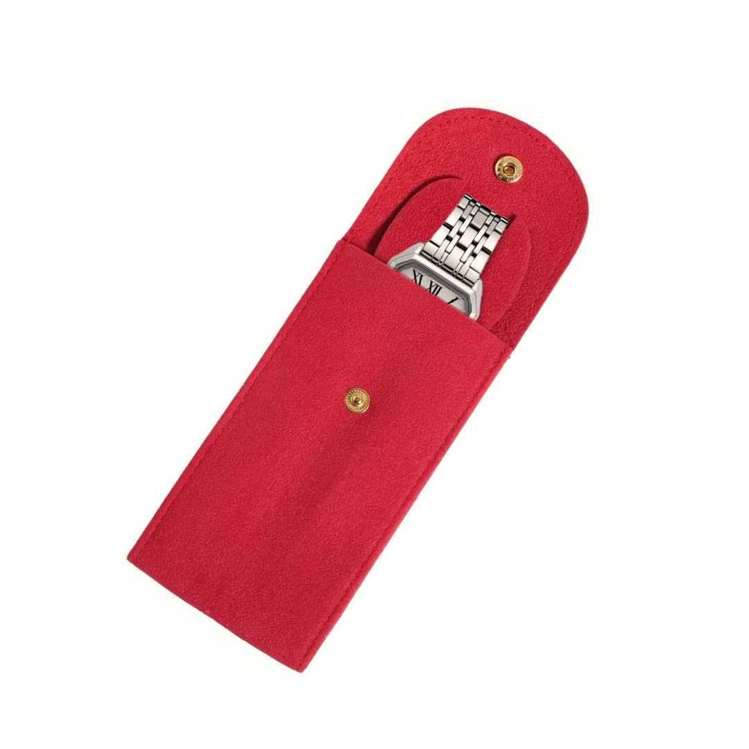 Premium Red Single Slot Fabric Watch Pouch - Leather Purse Backpack