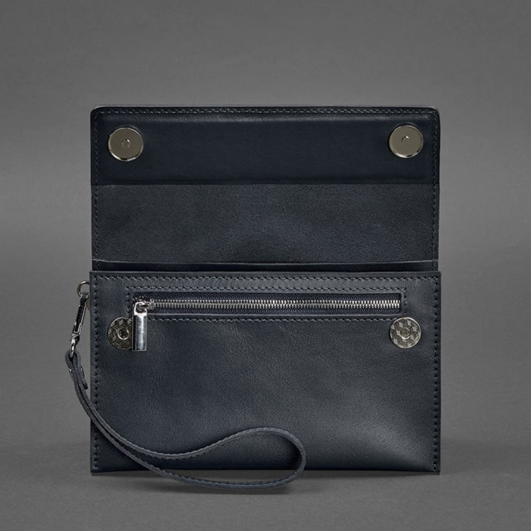 mens leather clutch bag with wrist strap