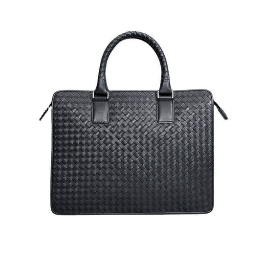 Cowhide Leather Knitted Men's Business Briefcase / 14" Laptop Bag - Leather Purse Backpack
