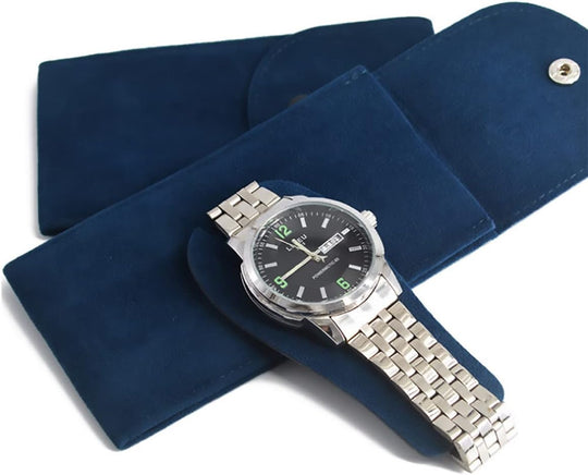 Handcrafted Blue Single Slot Fabric Watch Pouch - Leather Purse Backpack