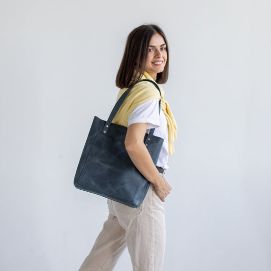 Jeans leather tote bag - Leather Purse Backpack