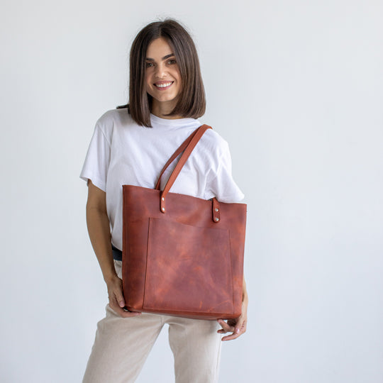 Cognac leather tote bag - Leather Purse Backpack