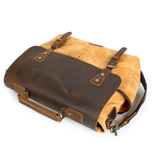Retro-inspired designer waxed canvas biker bag