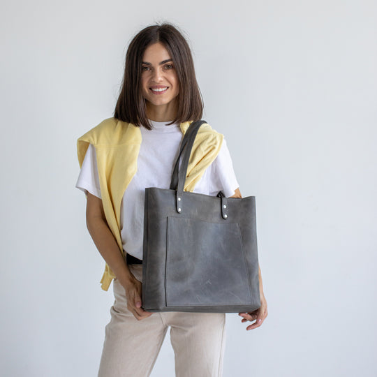 Grey leather tote bag - Leather Purse Backpack