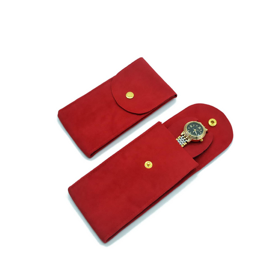 Premium Red Single Slot Fabric Watch Pouch - Leather Purse Backpack