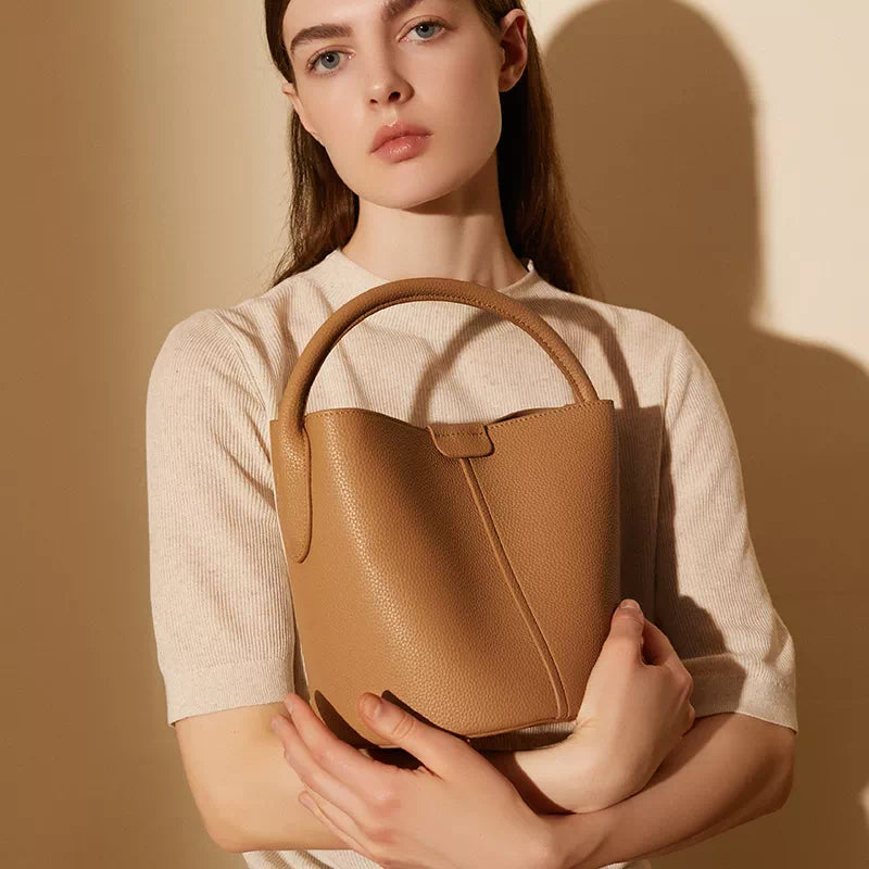 Unique ladies' leather shoulder bucket bags