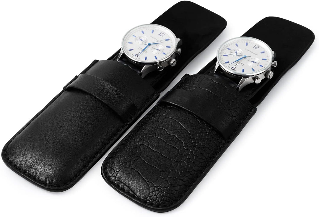 Classic Black Single Slot Leather Flap Watch Pouch - Leather Purse Backpack