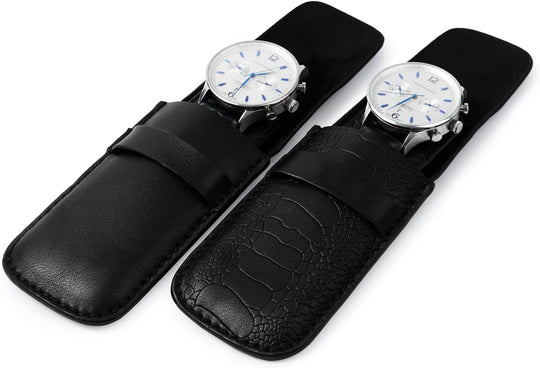 Classic Black Single Slot Leather Flap Watch Pouch - Leather Purse Backpack