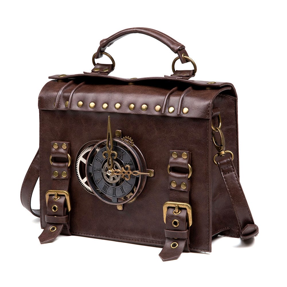 Steampunk style crossbody bag in vegan leather