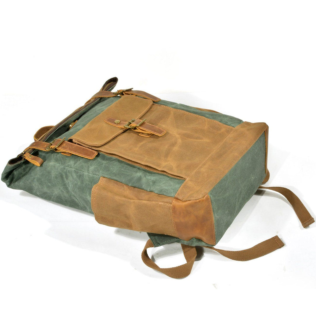 Stylish Men's Canvas Backpack with Padded Laptop Compartment - Leather Purse Backpack