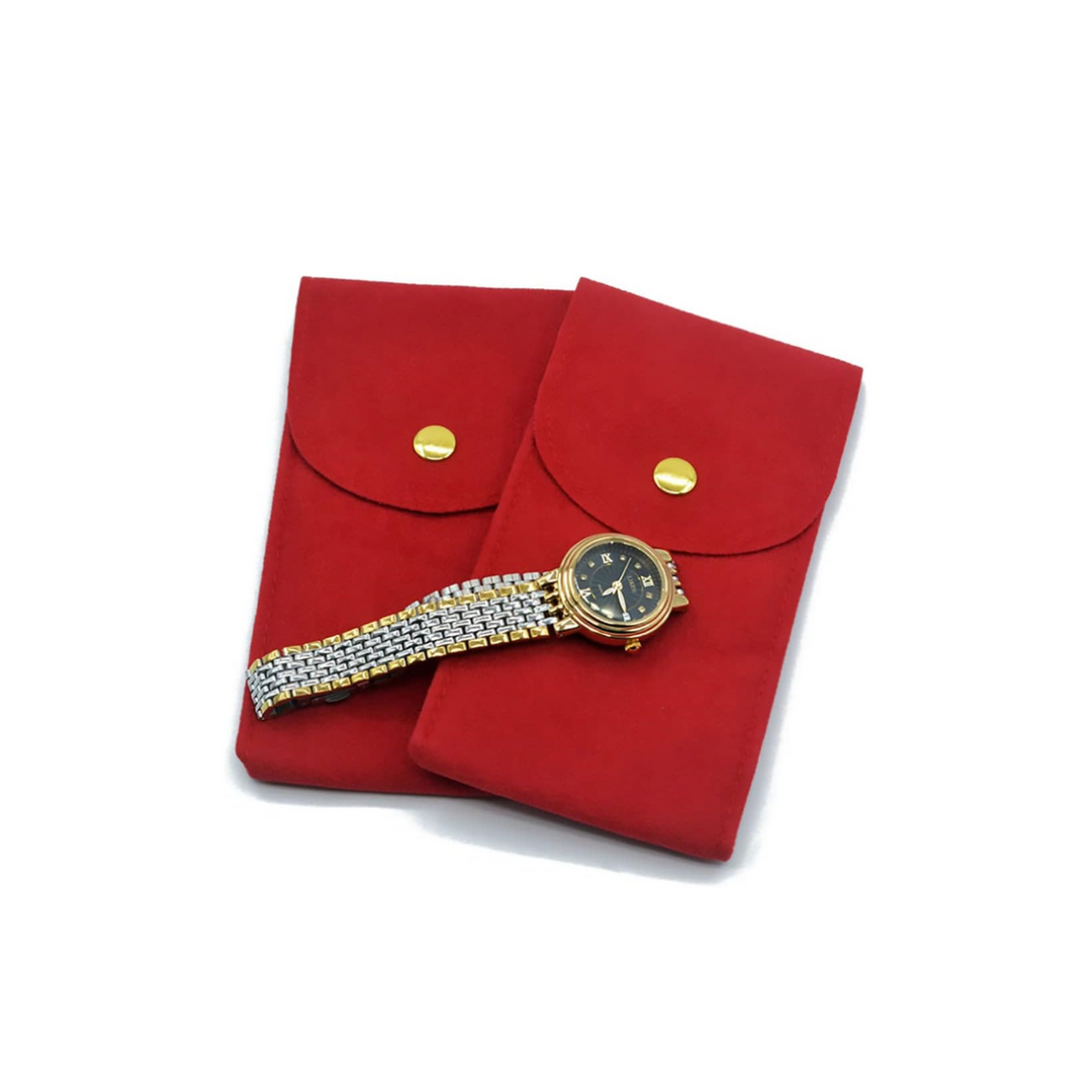 Premium Red Single Slot Fabric Watch Pouch - Leather Purse Backpack