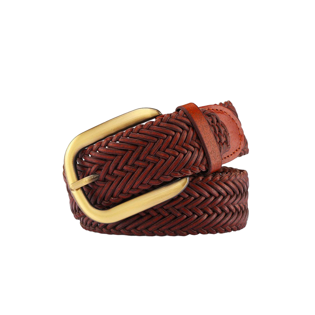 Braided Leather Belt For Women With Gold Buckle, Nancy Model - Leather Purse Backpack