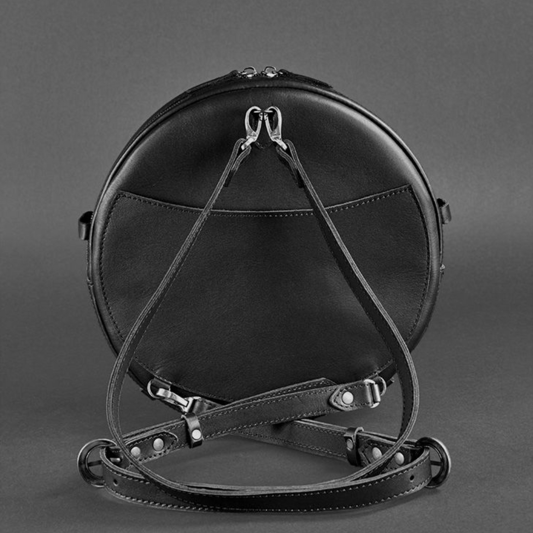 large round leather bag