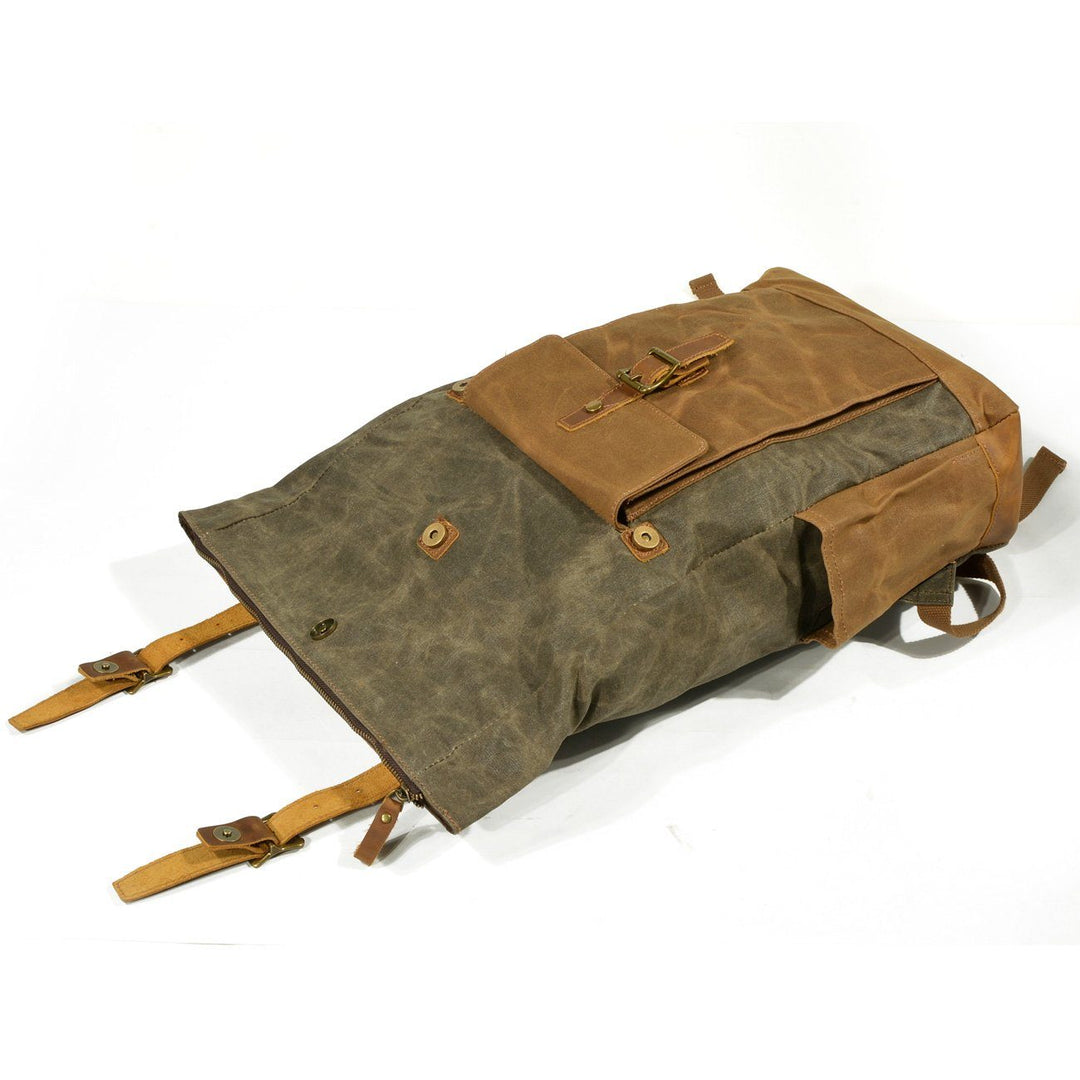 Stylish Men's Canvas Backpack with Padded Laptop Compartment - Leather Purse Backpack