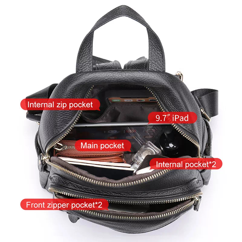Elegant and compact women's leather backpack purse