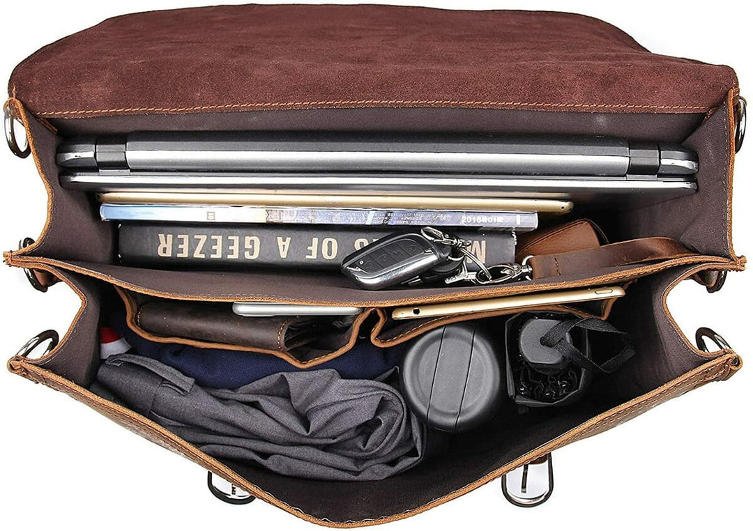 Classic vintage-style leather messenger bag with superior craftsmanship