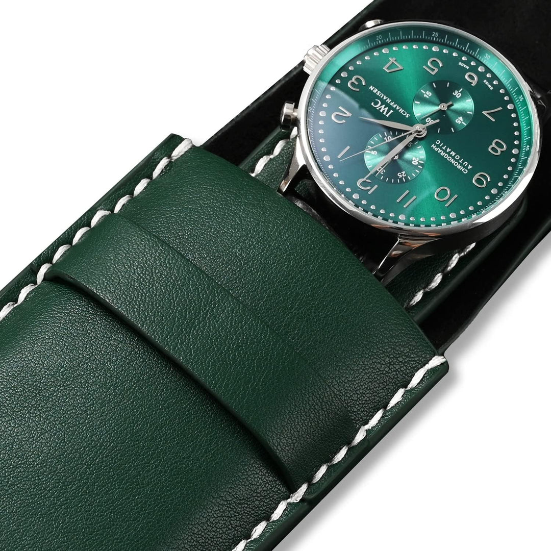 Green Single Slot Leather Flap Watch Pouch - Leather Purse Backpack