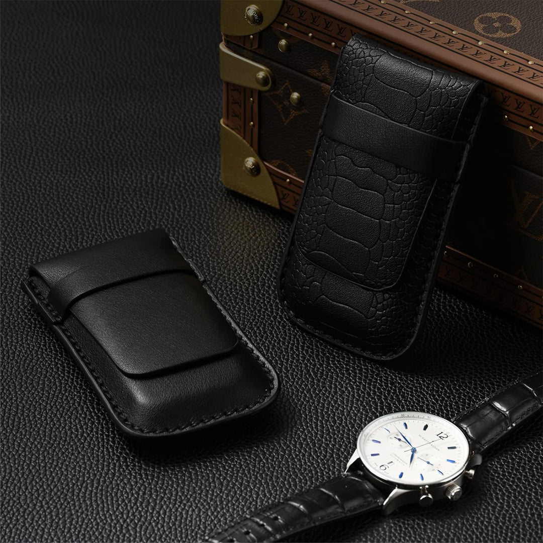 Classic Black Single Slot Leather Flap Watch Pouch - Leather Purse Backpack