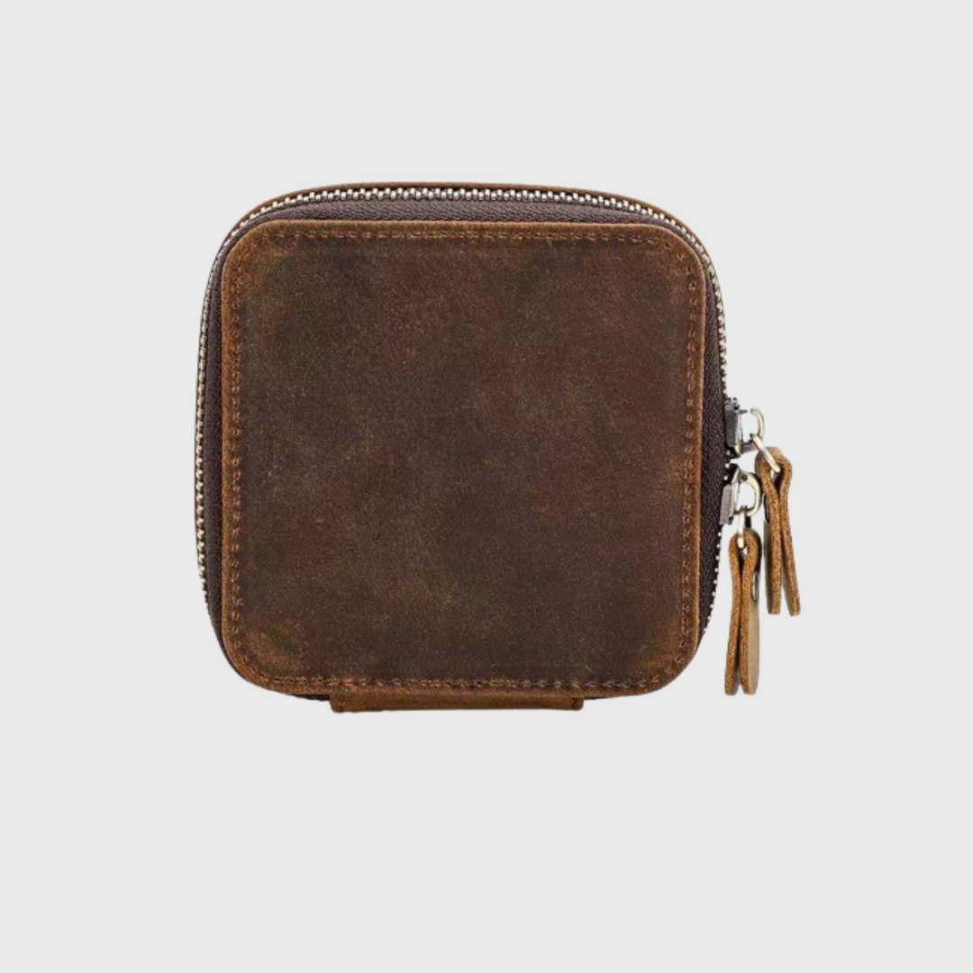 Small leather travel jewelry case