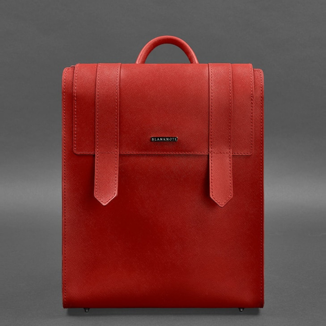 red leather backpack purse